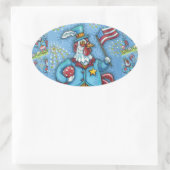 7月4日の鶏の愛国おもしろい鶏 楕円形シール (バッグ)