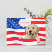 7月4日のBBQパーティーの犬と国旗 招待状 (スタンド正面)