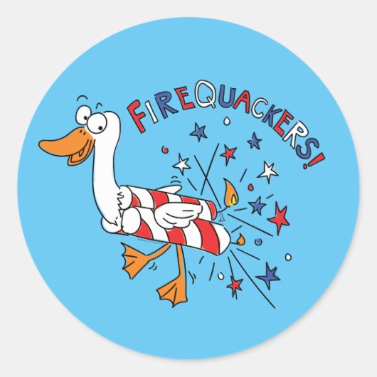 7月4日のFirequackers Duck Stickers ラウンドシール (正面)