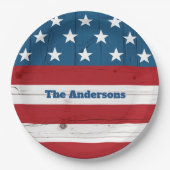 7月4日はっきりした星ストライプ旗素朴木 ペーパープレート (正面)