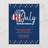 7月4日はっきりした木モダン米素朴州旗 インビテーションポストカード (正面)