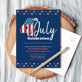 7月4日はっきりした木モダン米素朴州旗 インビテーションポストカード