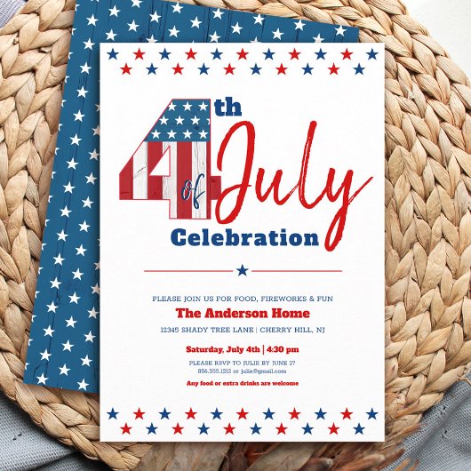 7月4日はっきりした木モダン米素朴州旗 招待状