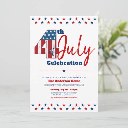 7月4日はっきりした木モダン米素朴州旗 招待状 (スタンド正面)