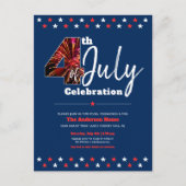 7月4日はっきりした米国モダン愛国花火 インビテーションポストカード (正面)