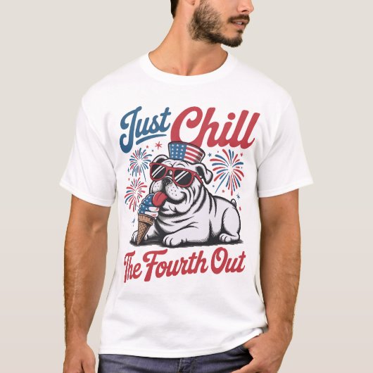 7月4日はリラックス ブルドッグ Tシャツ (正面)