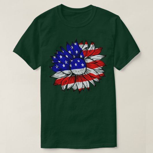 7月4日ひまわりアメリカ合衆国独立記念日の船 Tシャツ (デザイン正面)