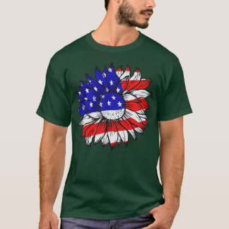 7月4日ひまわりアメリカ合衆国独立記念日の船 Tシャツ