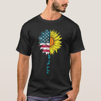 7月4日ひまわりアメリカ国旗アメリカンパトリ Tシャツ