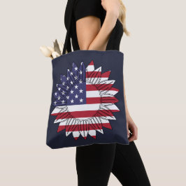 7月4日めでたい女性のひまわり国旗 トートバッグ