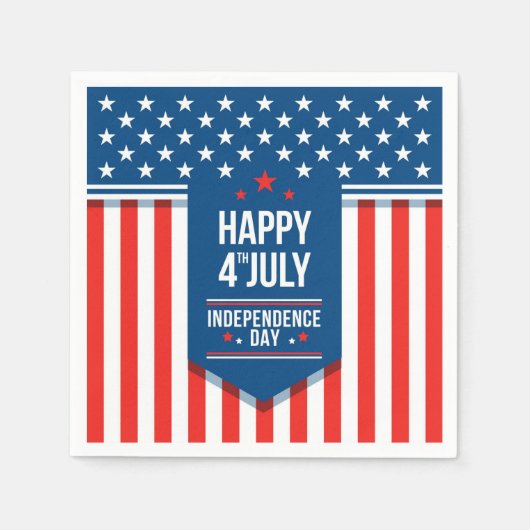 7月4日めでたい星とストライプ スタンダードカクテルナプキン (正面)