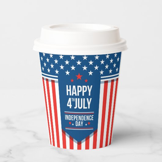 7月4日めでたい星とストライプ 紙コップ (正面)