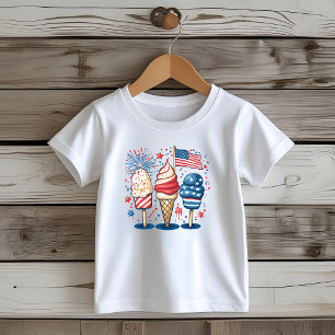 7月4日アイスクリームUSA国旗のキッズティー トドラーTシャツ