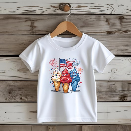 7月4日アイスクリームUSA州旗キッズTシャツ トドラーTシャツ
