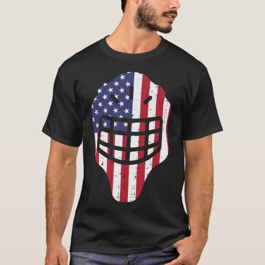 7月4日アイスホッケーヘルメットアメリカ国旗America Bo Tシャツ (正面)