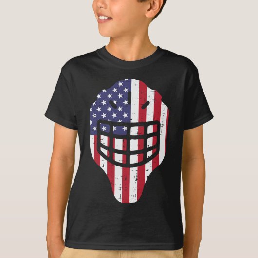 7月4日アイスホッケーヘルメットアメリカ国旗America Bo Tシャツ (正面)