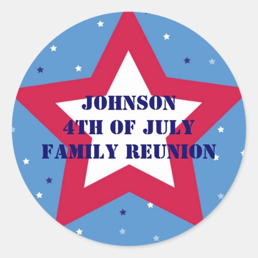 7月4日アメリカのスターストライプ赤白青 ラウンドシール (正面)