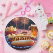 7月4日アメリカのホットドッグ&ビール ペーパープレート (パーティー)