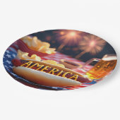 7月4日アメリカのホットドッグ&ビール ペーパープレート (アングル)