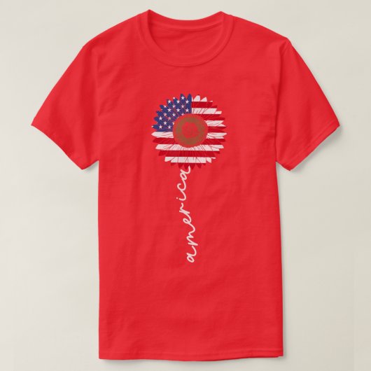 7月4日アメリカひまわりアメリカ愛国的アメリカ Tシャツ (デザイン正面)