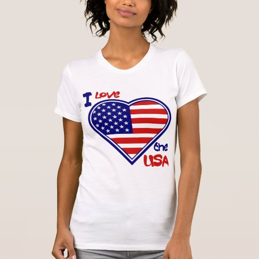 7月4日アメリカハート国旗I愛するアメリカ人女性 Tシャツ (正面)