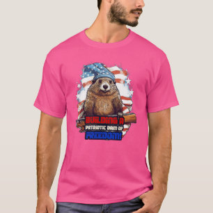 7月4日アメリカビーバー建物愛国心D Tシャツ