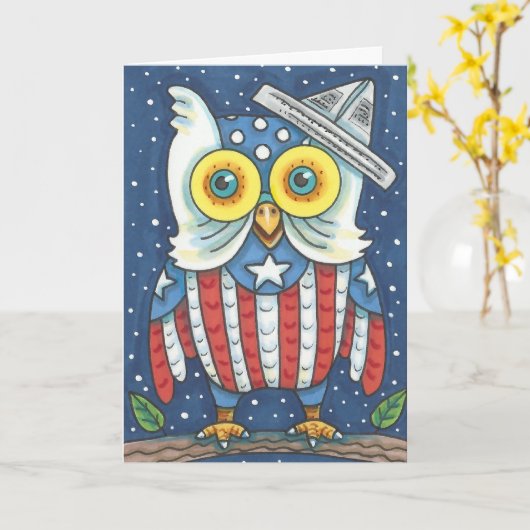 7月4日アメリカフクロウのグリーティングカードの詩 カード (黄色い花)