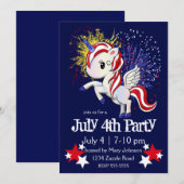 7月4日アメリカユニコーンペガサス虹 招待状 (正面/裏面)