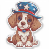 7月4日アメリカンハットでかわいい子犬–71009 シール (正面)