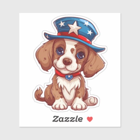 7月4日アメリカンハットでかわいい子犬–71009 シール (シート)