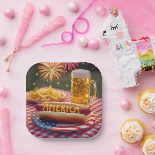 7月4日アメリカ人愛犬 ペーパープレート (パーティー)