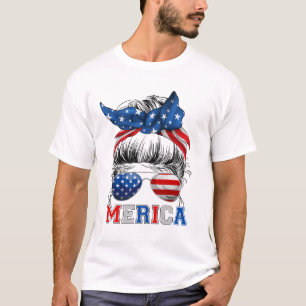 7月4日アメリカ合衆国のMessy Bun Merica Sunglasses Tシャツ