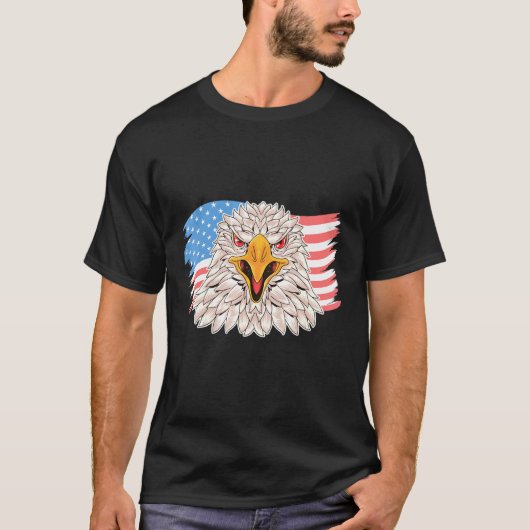 7月4日アメリカ合衆国メリカ国旗Bald Eagle Patriotic V Tシャツ (正面)
