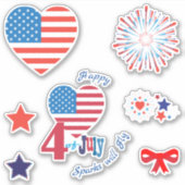 7月4日アメリカ合衆国国旗のハートスター愛国心 シール (正面)