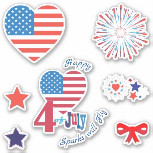 7月4日アメリカ合衆国国旗のハートスター愛国心 シール (正面)