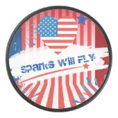 7月4日アメリカ合衆国国旗のハート パーソナライズされた アイスホッケーパック (正面)