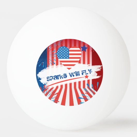 7月4日アメリカ合衆国国旗のハート パーソナライズされた 卓球ボール (正面)