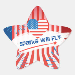 7月4日アメリカ合衆国国旗のハート パーソナライズされた 星シール