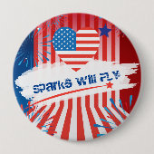 7月4日アメリカ合衆国国旗のハート パーソナライズされた 缶バッジ (正面)