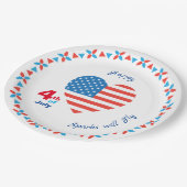 7月4日アメリカ合衆国国旗のハート ペーパープレート (アングル)