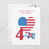 7月4日アメリカ合衆国国旗の愛国的なハート ポストカード (正面/裏面)