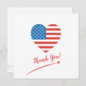 7月4日アメリカ合衆国国旗ハート愛国心 サンキューカード (正面/裏面)