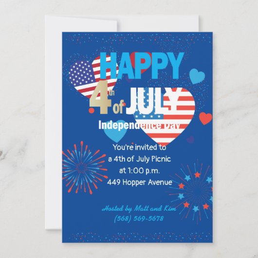 7月4日アメリカ合衆国花火の愛国的なカスタム カード (正面)
