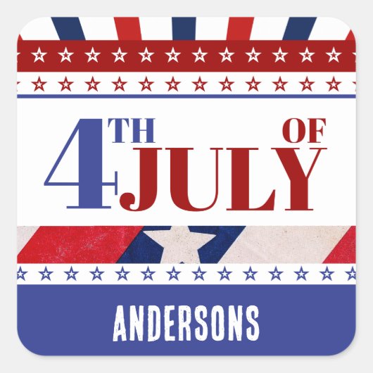7月4日アメリカ国アート旗カスタム スクエアシール (正面)