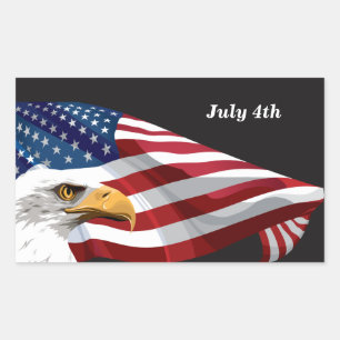 7月4日アメリカ国旗とワシ 長方形シール
