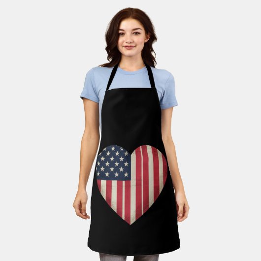 7月4日アメリカ国旗と愛国的なアメリカ合衆国スターストリップ エプロン (着用した状態)