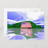 7月4日アメリカ国旗と緑の丘 ポストカード (正面/裏面)