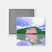 7月4日アメリカ国旗と緑の丘 マグネット (正面/裏面)