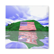 7月4日アメリカ国旗と緑の丘