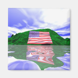 7月4日アメリカ国旗と緑の丘 マグネット